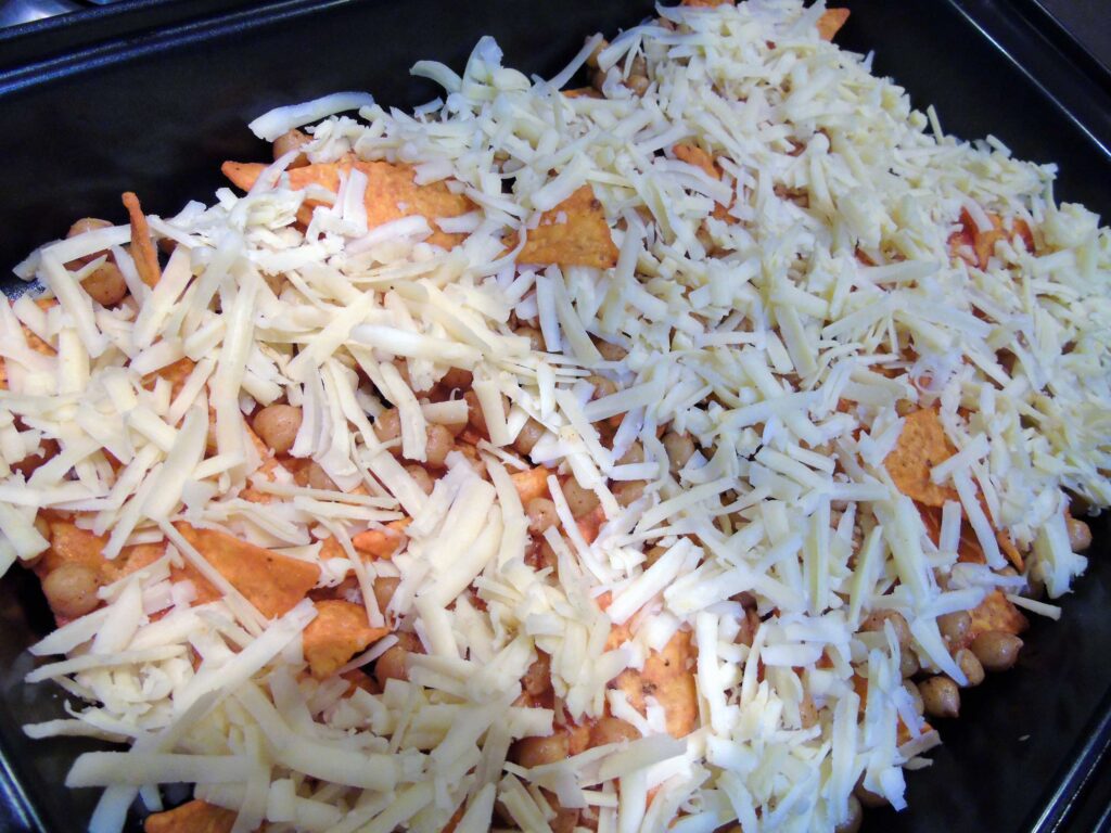 Loaded nachos before cooking