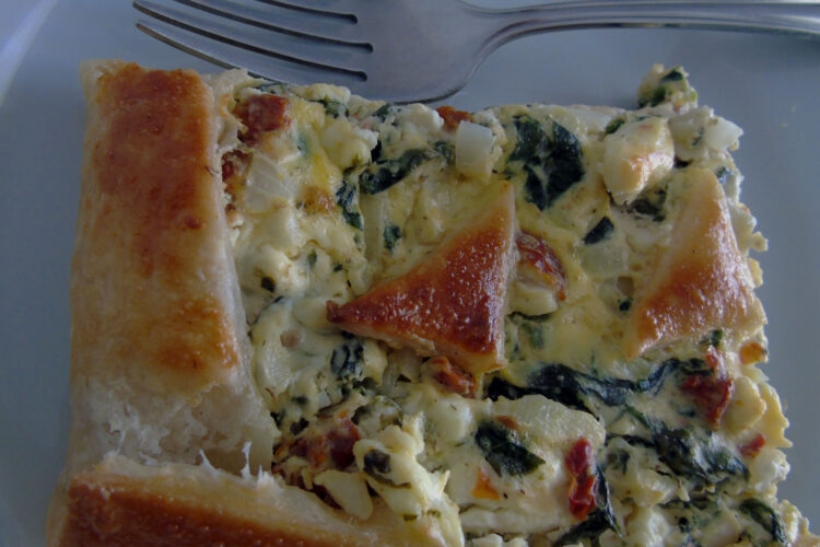 Spinach and feta pie piece