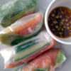 Fresh spring rolls with smoked salmon and grapefruit