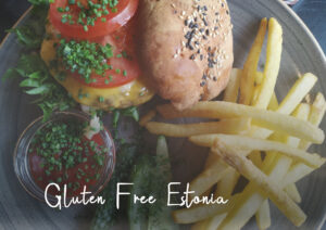 Gluten free Estonia guide - burger meal on a plate as the background