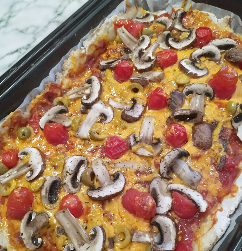 Homemade pizza in an oven dish